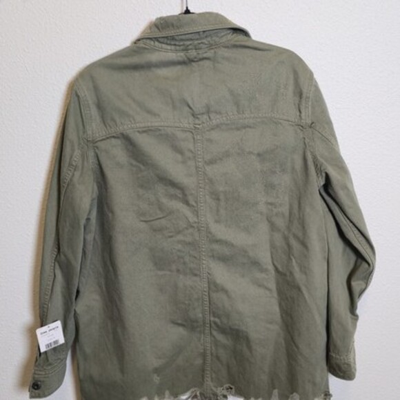 Free People Olive Green Utility Jacket Women’s Medium Distressed Raw Hem NWT - Picture 6 of 11
